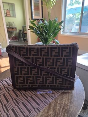 Vintage Fendi Brown ZUCCA FF Logo Canvas Crossbody Bag